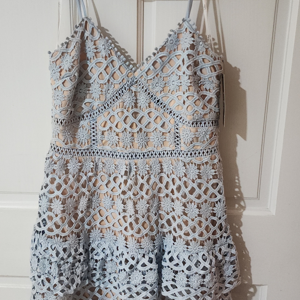 Lulu's Light Blue Lace Overlay Dress
